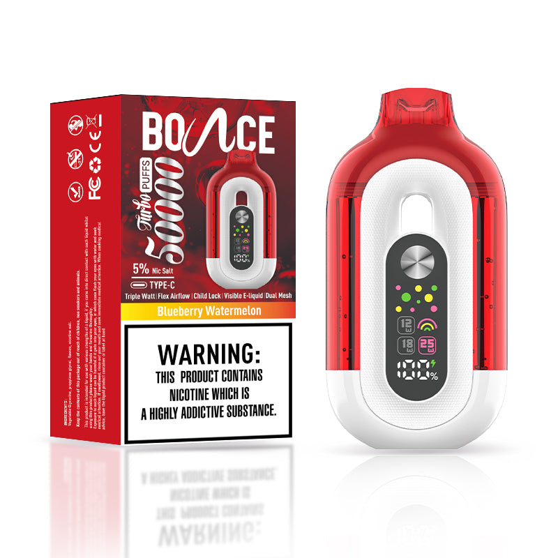 Bounce Vape Turbo 50000Puffs | Dispossable Digital Display  Double Tank Coil Visible E-Liquid Adjustable Airflow Power Control