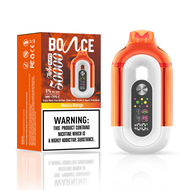 Bounce Vape Turbo 50000Puffs | Dispossable Digital Display  Double Tank Coil Visible E-Liquid Adjustable Airflow Power Control
