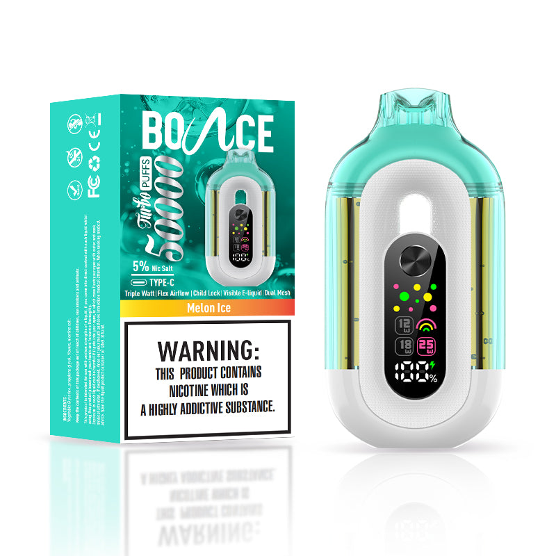 Bounce Vape Turbo 50000Puffs | Dispossable Digital Display  Double Tank Coil Visible E-Liquid Adjustable Airflow Power Control